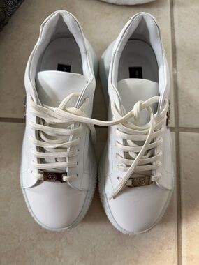 Philipp Plein White Leather Platform Sneakers with Cream Laces